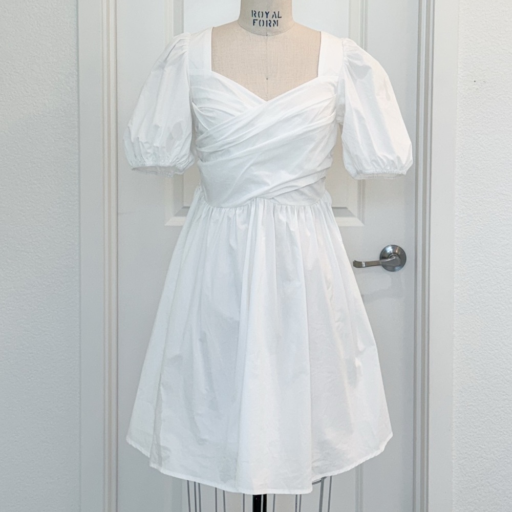 AMANTINE white mini babydoll empire sweetheart neckline cotton dress size Medium